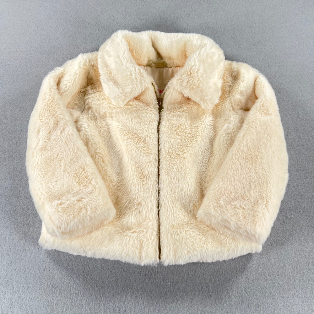 Cat & Jack Toddler Girls Cream Faux Fur Jacket Heart Zipper Pull 5T